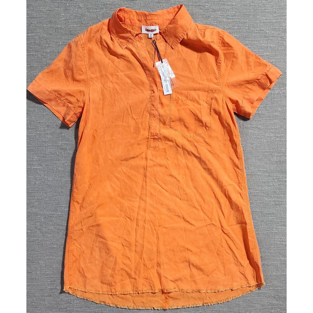 Day + Moon Orange Tencel Shirt Dress Short Sleeve Size‎ M